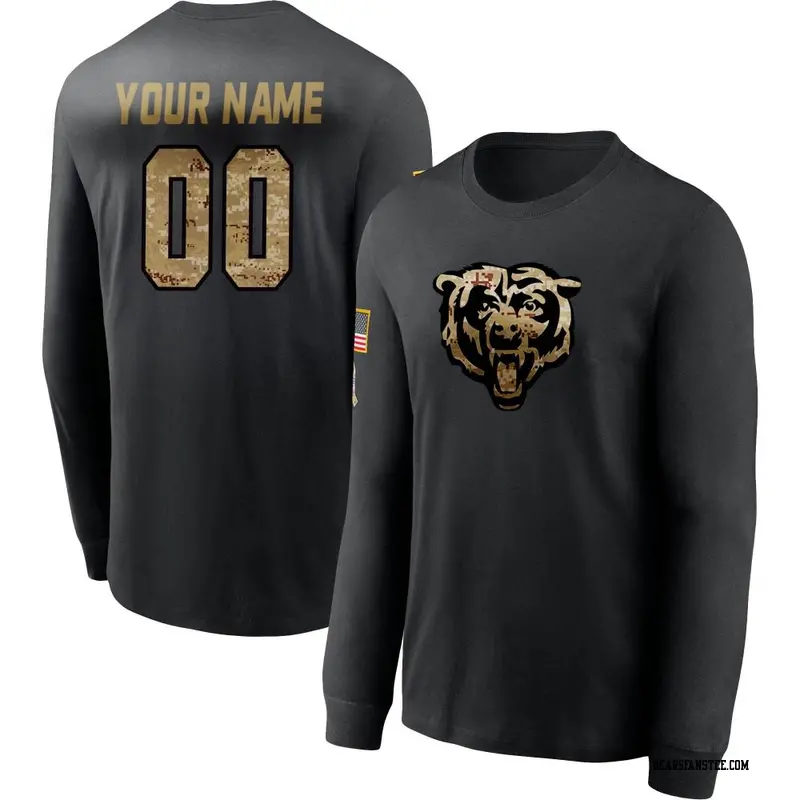 Men's Chicago Bears ＃00 Custom Black 2020 Salute To Service Sideline Performance Long Sleeve T-Shirt
