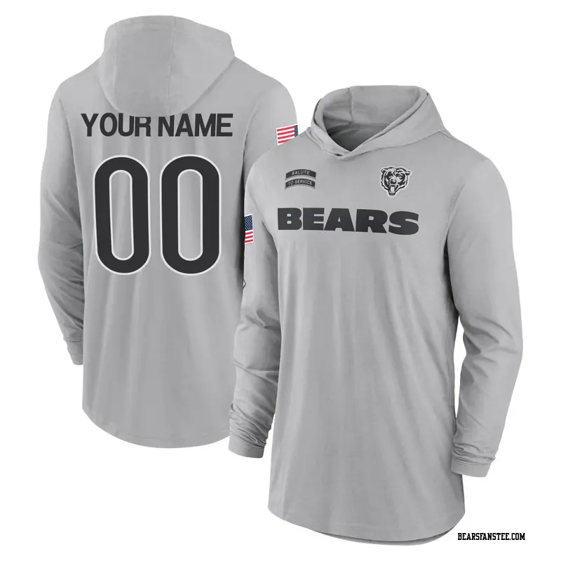 Men's Chicago Bears ＃00 Custom Gray 2024 Salute to Service Lightweight Performance Long Sleeve Hooded T-Shirt