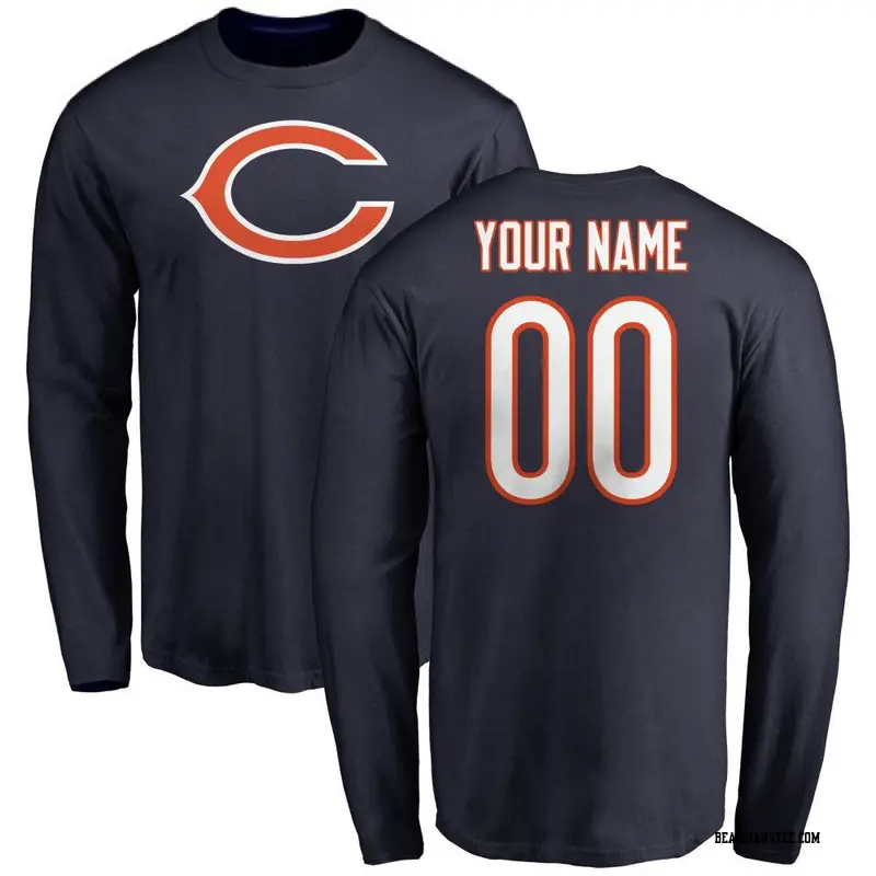 Men's Chicago Bears ＃00 Custom Navy Name & Number Logo Long Sleeve T-Shirt