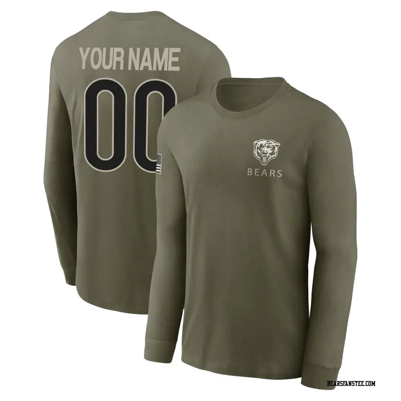 Men's Chicago Bears ＃00 Custom Olive 2025 Salute to Service Sideline Long Sleeve T-Shirt