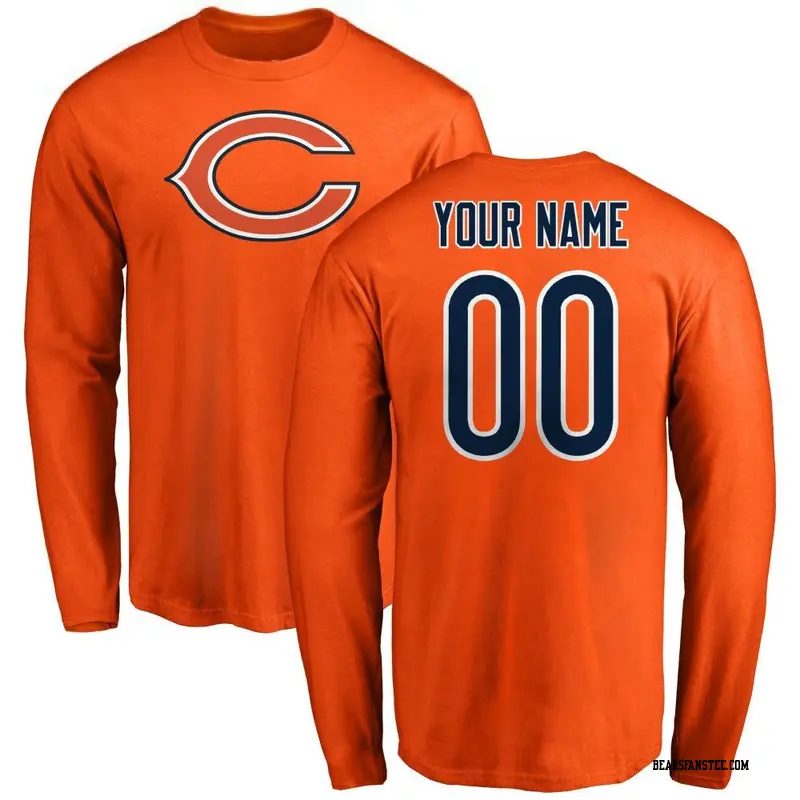 Men's Chicago Bears ＃00 Custom Orange Name & Number Logo Long Sleeve T-Shirt