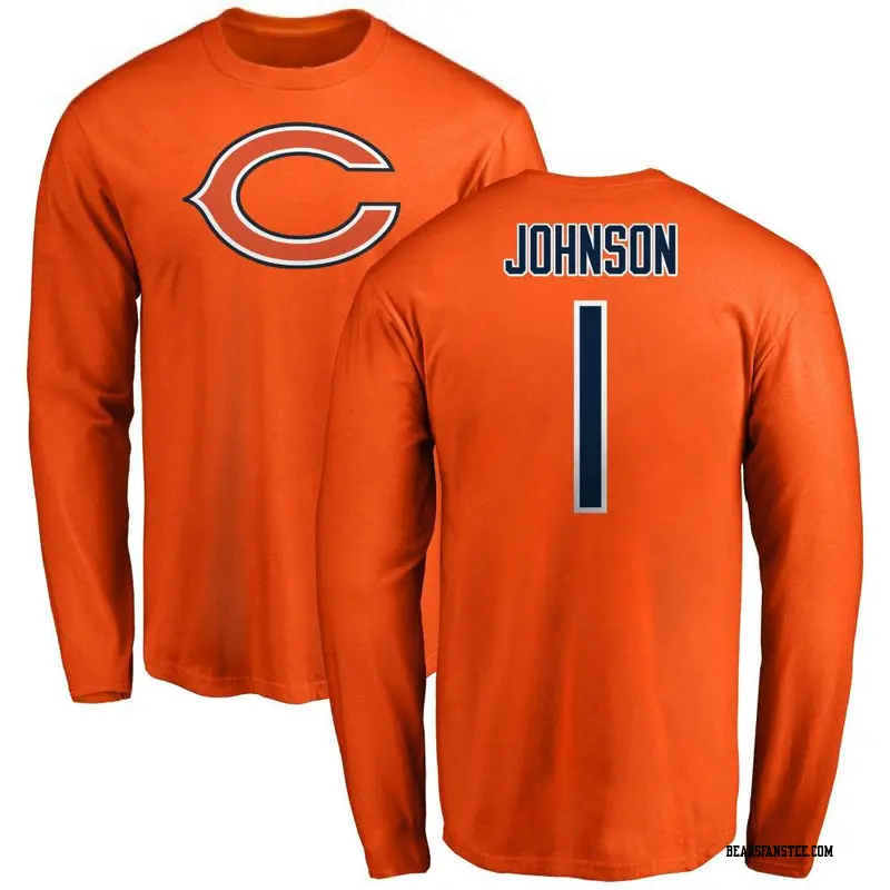 Men's Chicago Bears ＃1 Jaylon Johnson Orange Name & Number Logo Long Sleeve T-Shirt