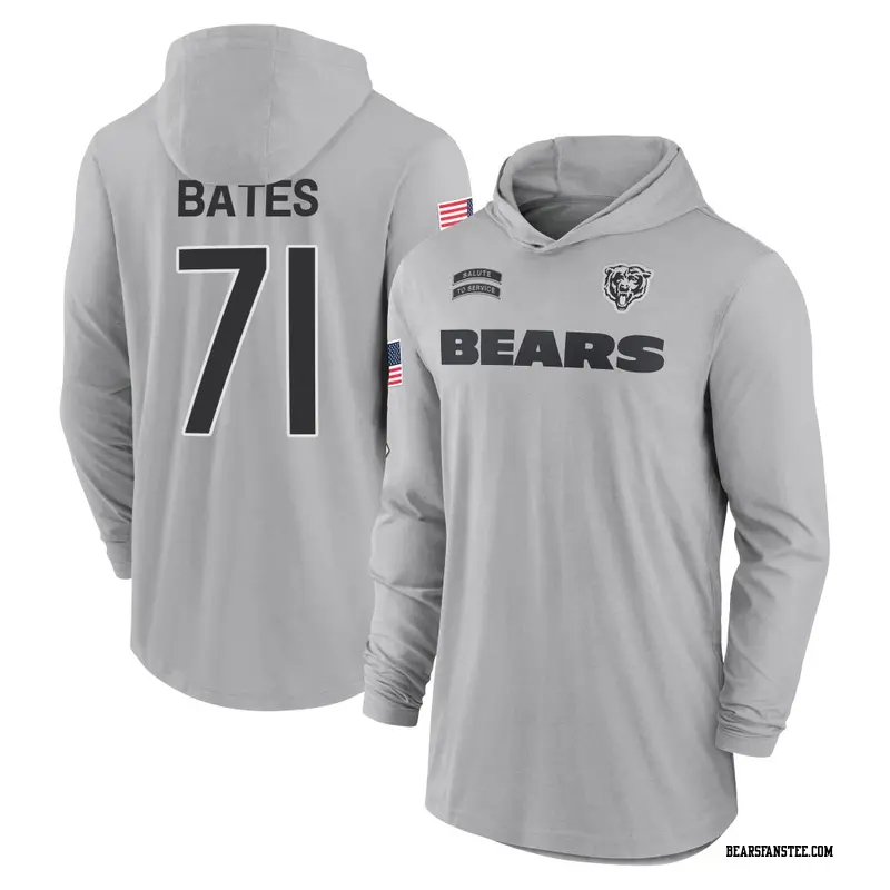 Men's Chicago Bears ＃71 Ryan Bates Gray 2024 Salute to Service Lightweight Performance Long Sleeve Hooded T-Shirt