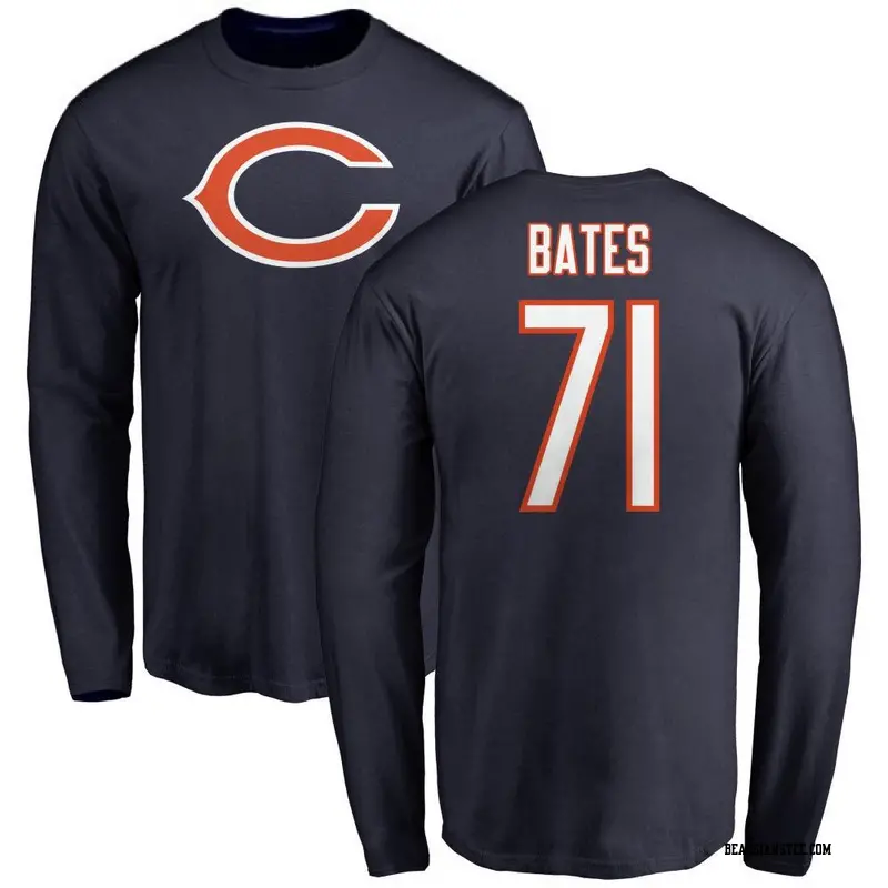Men's Chicago Bears ＃71 Ryan Bates Navy Name & Number Logo Long Sleeve T-Shirt
