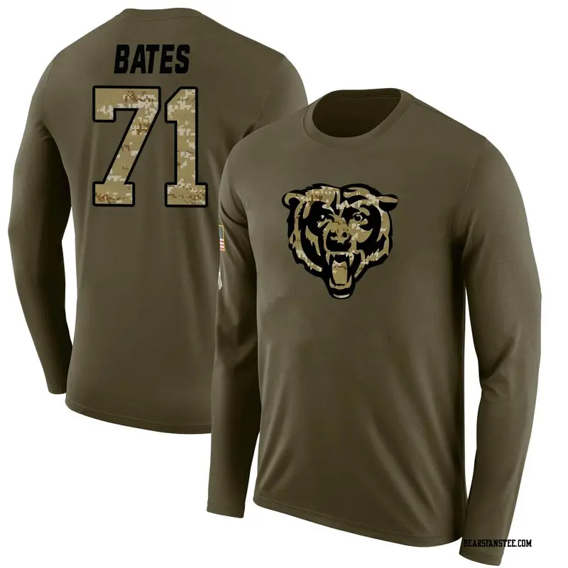 Men's Chicago Bears ＃71 Ryan Bates Olive Salute to Service Sideline Long Sleeve T-Shirt