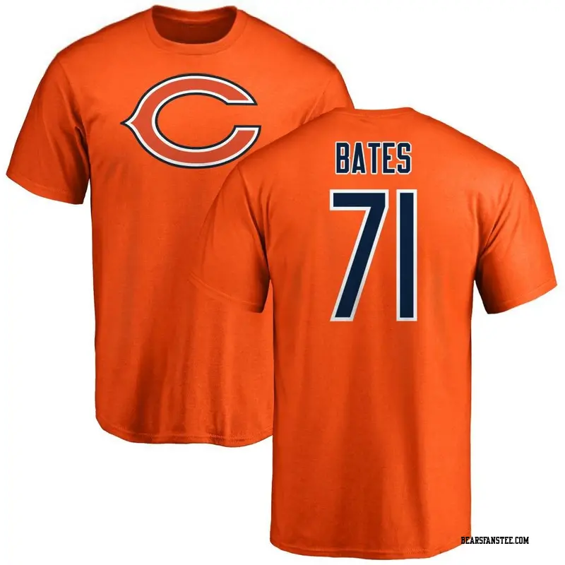 Men's Chicago Bears ＃71 Ryan Bates Orange Name & Number Logo T-Shirt
