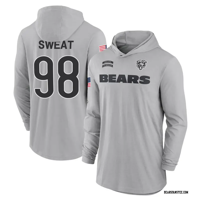 Men's Chicago Bears ＃98 Montez Sweat Gray 2024 Salute to Service Lightweight Performance Long Sleeve Hooded T-Shirt