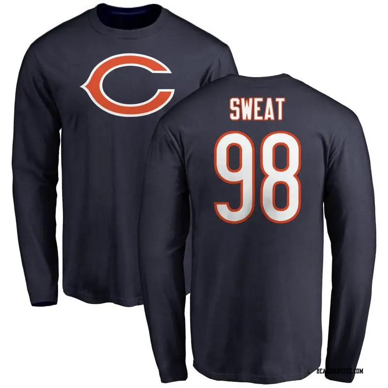 Men's Chicago Bears ＃98 Montez Sweat Navy Name & Number Logo Long Sleeve T-Shirt