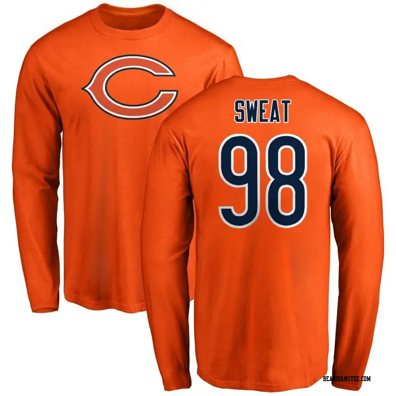 Men's Chicago Bears ＃98 Montez Sweat Orange Name & Number Logo Long Sleeve T-Shirt
