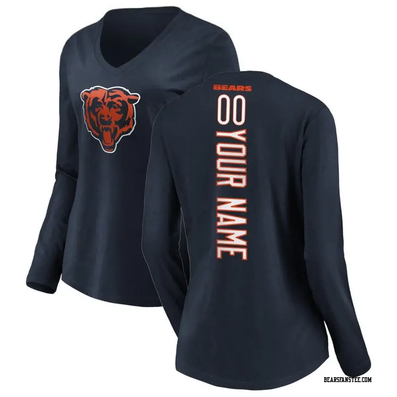 Women's Chicago Bears ＃00 Custom Navy Backer Slim Fit Long Sleeve T-Shirt
