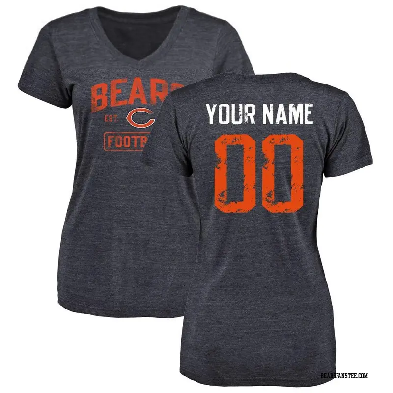 Women's Chicago Bears ＃00 Custom Navy Distressed Name & Number V-Neck T-Shirt