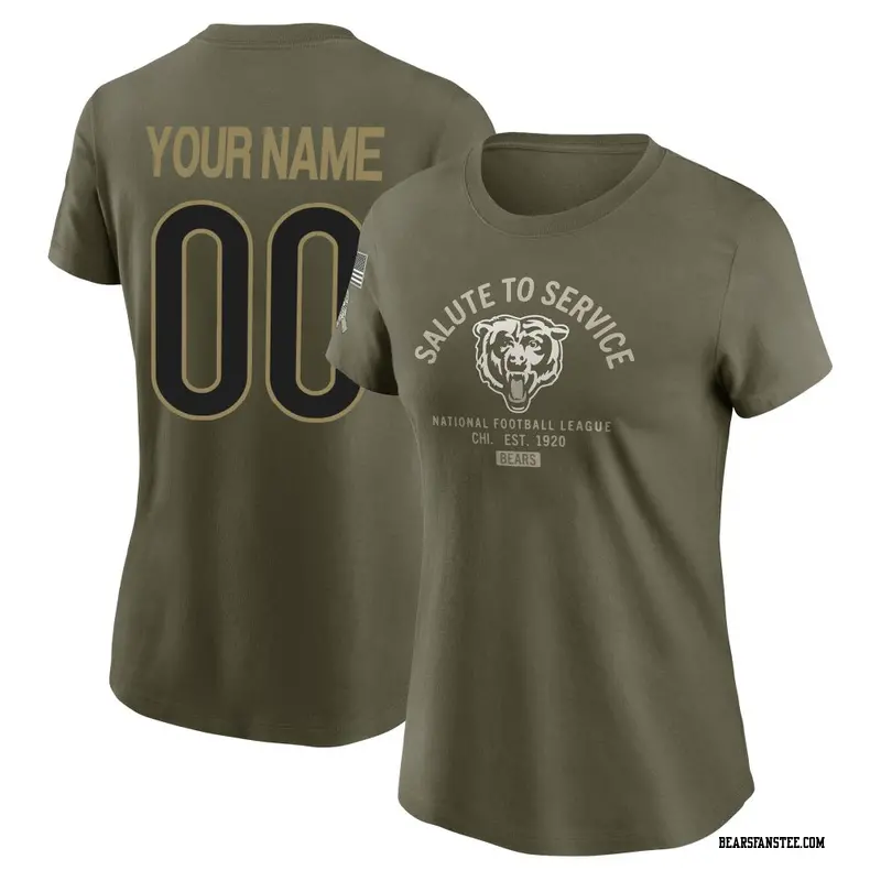 Women's Chicago Bears ＃00 Custom Olive 2025 Salute to Service Sideline T-Shirt