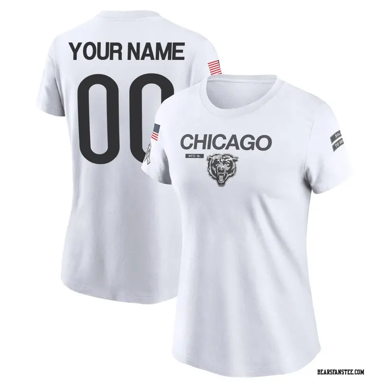 Women's Chicago Bears ＃00 Custom White 2024 Salute to Service Performance T-Shirt