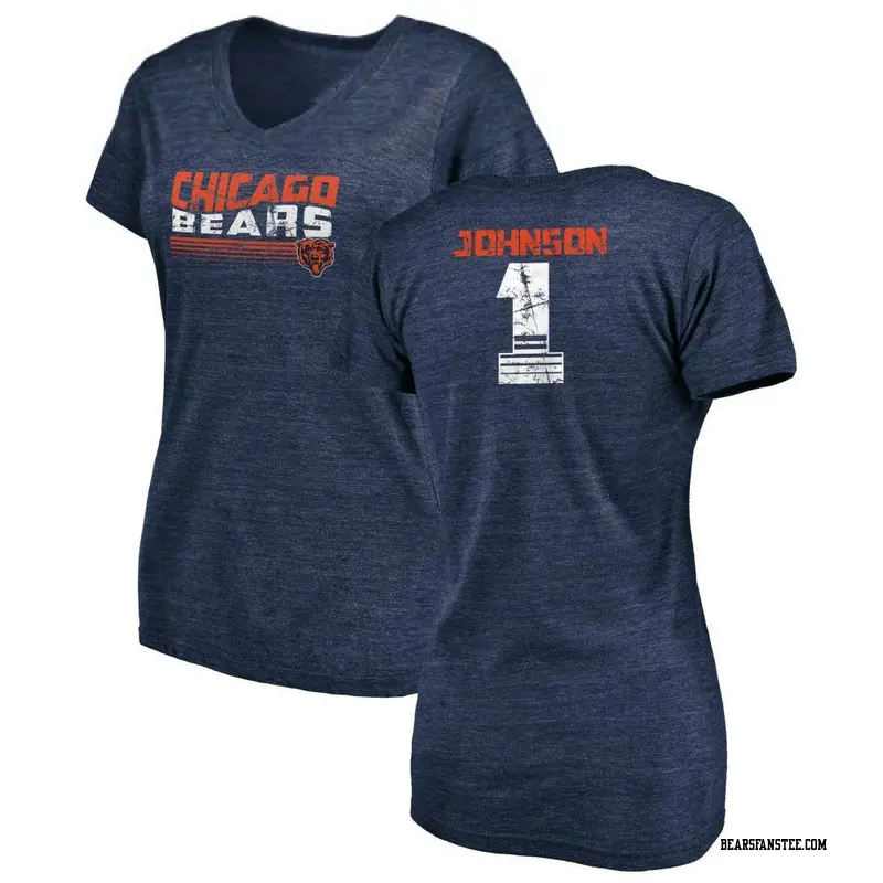 Women's Chicago Bears ＃1 Jaylon Johnson Navy Retro V-Neck T-Shirt