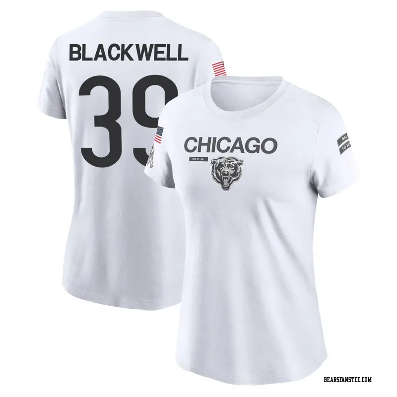 Women's Chicago Bears ＃39 Josh Blackwell White 2024 Salute to Service Performance T-Shirt