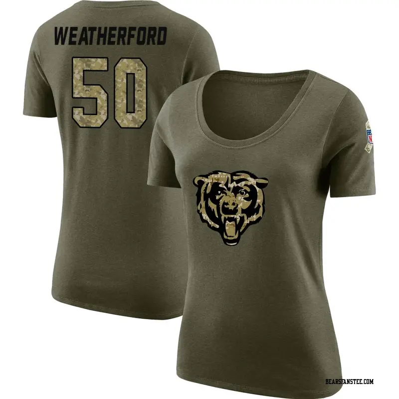 Women's Chicago Bears ＃50 Sterling Weatherford Olive Salute to Service Scoop Neck T-Shirt