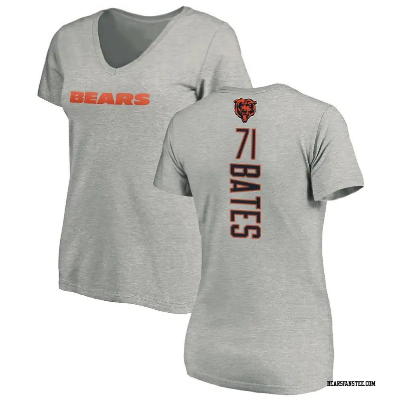 Women's Chicago Bears ＃71 Ryan Bates Ash Backer V-Neck T-Shirt