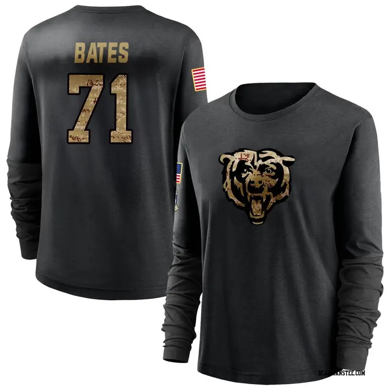 Women's Chicago Bears ＃71 Ryan Bates Black 2020 Salute To Service Sideline Performance Long Sleeve T-Shirt