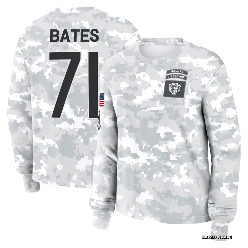 Women's Chicago Bears ＃71 Ryan Bates Camo Arctic 2024 Salute to Service Long Sleeve T-Shirt