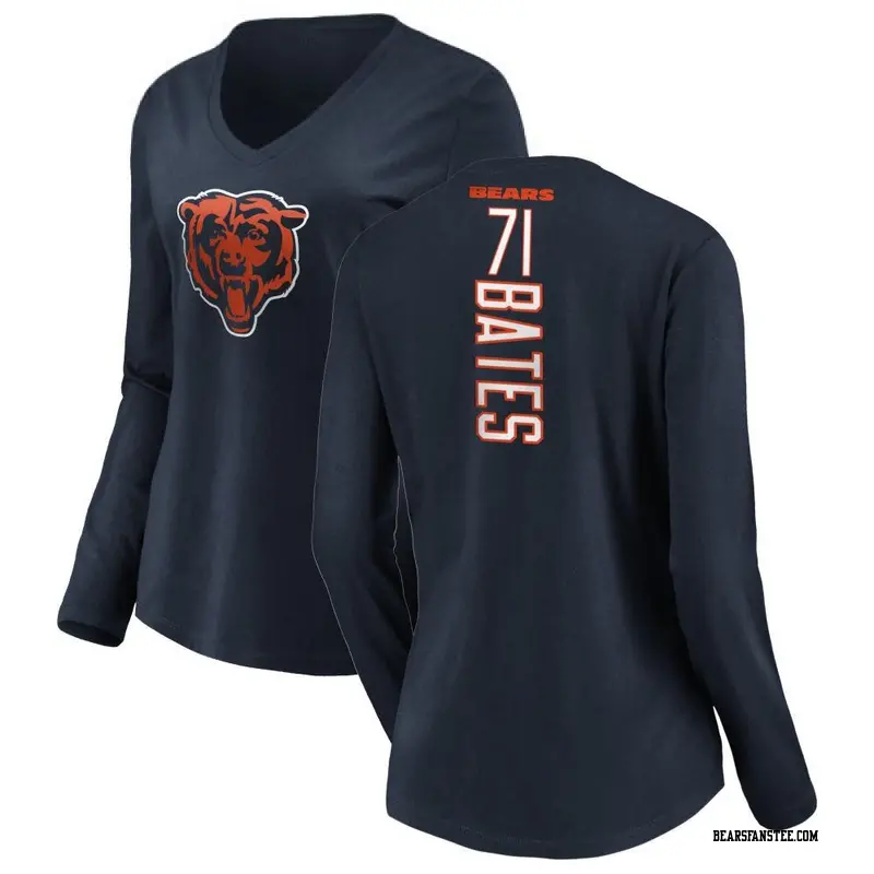 Women's Chicago Bears ＃71 Ryan Bates Navy Backer Slim Fit Long Sleeve T-Shirt