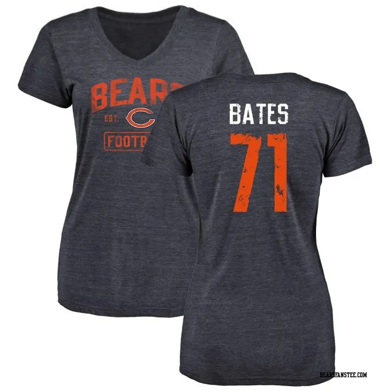 Women's Chicago Bears ＃71 Ryan Bates Navy Distressed Name & Number V-Neck T-Shirt