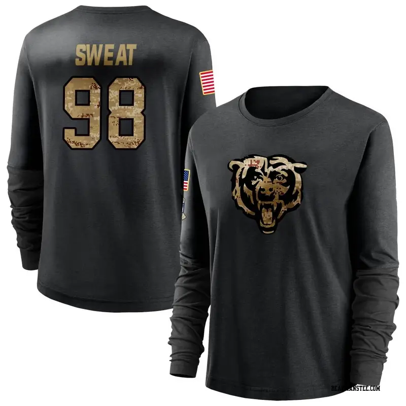 Women's Chicago Bears ＃98 Montez Sweat Black 2020 Salute To Service Sideline Performance Long Sleeve T-Shirt