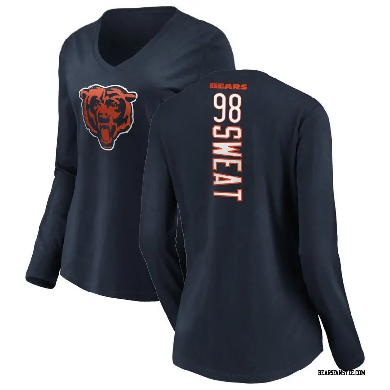 Women's Chicago Bears ＃98 Montez Sweat Navy Backer Slim Fit Long Sleeve T-Shirt