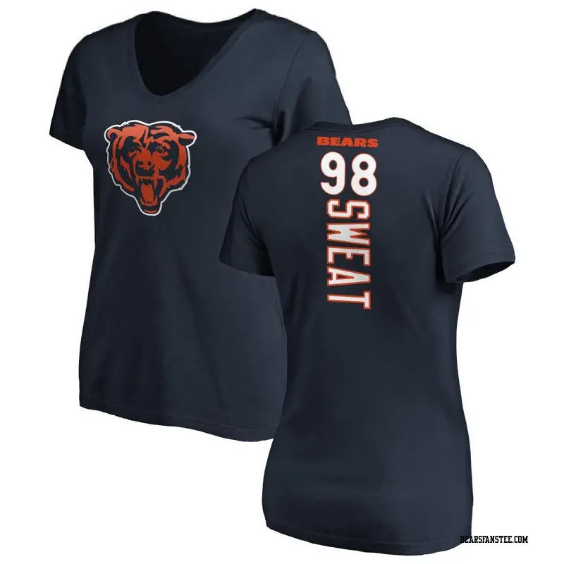 Women's Chicago Bears ＃98 Montez Sweat Navy Backer Slim Fit T-Shirt
