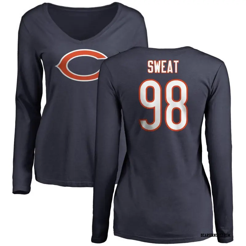 Women's Chicago Bears ＃98 Montez Sweat Navy Name & Number Logo Slim Fit Long Sleeve T-Shirt