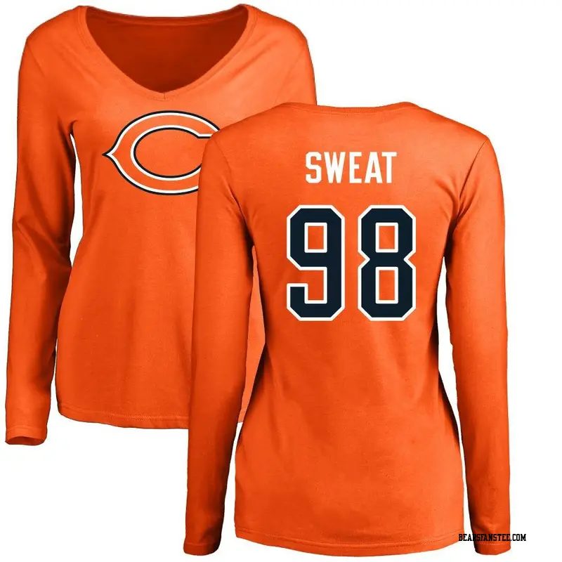 Women's Chicago Bears ＃98 Montez Sweat Orange Name & Number Logo Slim Fit Long Sleeve T-Shirt