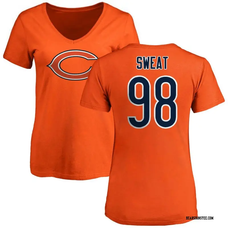 Women's Chicago Bears ＃98 Montez Sweat Orange Name & Number Logo Slim Fit T-Shirt
