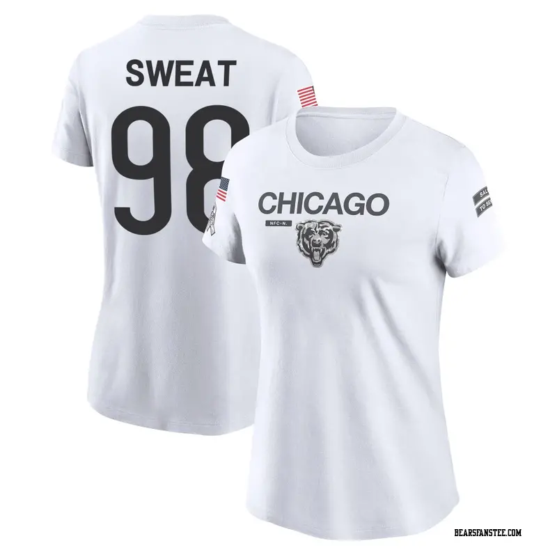 Women's Chicago Bears ＃98 Montez Sweat White 2024 Salute to Service Performance T-Shirt