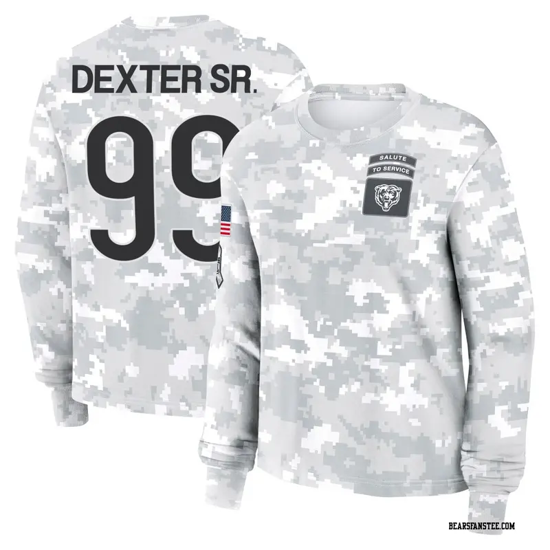 Women's Chicago Bears ＃99 Gervon Dexter Sr. Camo Arctic 2024 Salute to Service Long Sleeve T-Shirt
