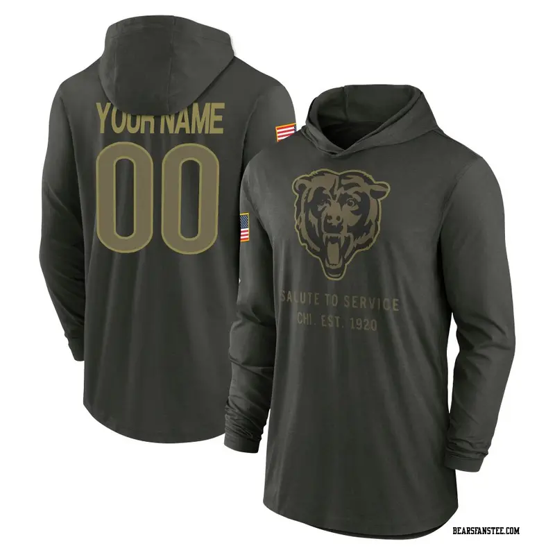 Youth Chicago Bears ＃00 Custom Forest/Green 2025 Salute to Service Sideline Lightweight Hooded Pullover Long Sleeve T-Shirt