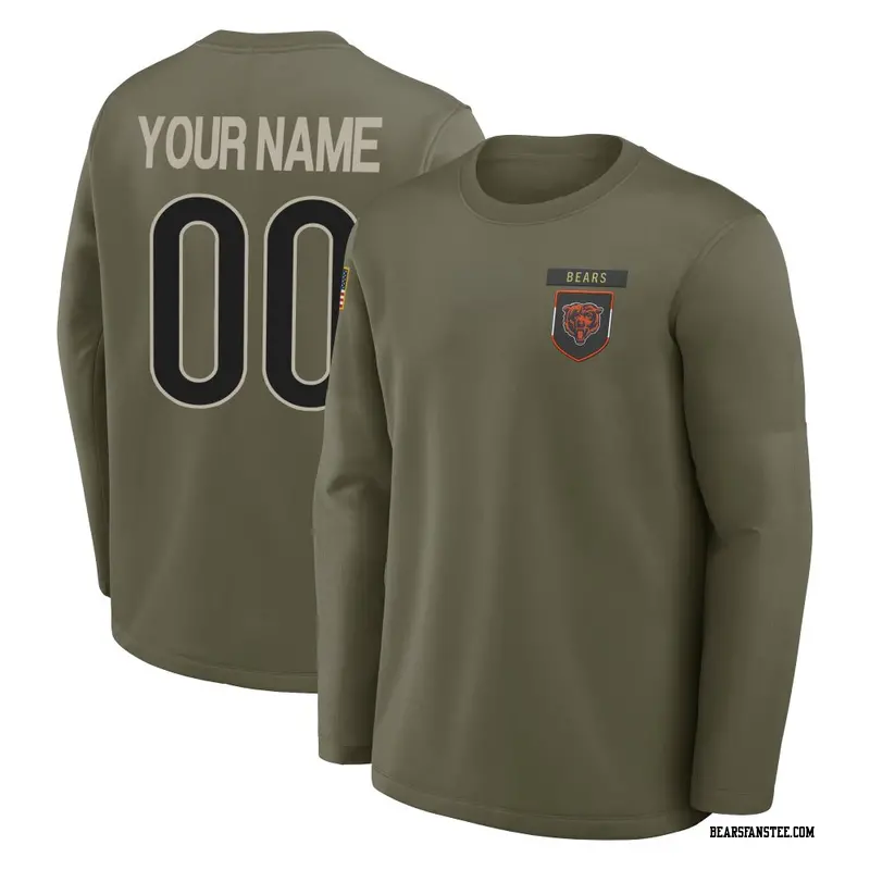 Youth Chicago Bears ＃00 Custom Olive 2025 Salute to Service Sideline Coaches Long Sleeve T-Shirt