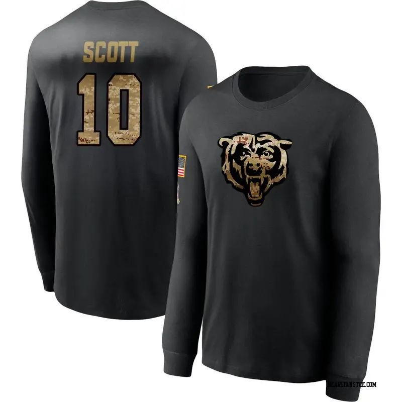 Youth Chicago Bears ＃10 Tyler Scott Black 2020 Salute To Service Sideline Performance Long Sleeve T-Shirt