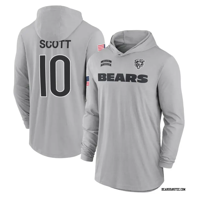 Youth Chicago Bears ＃10 Tyler Scott Gray 2024 Salute to Service Lightweight Performance Long Sleeve Hooded T-Shirt